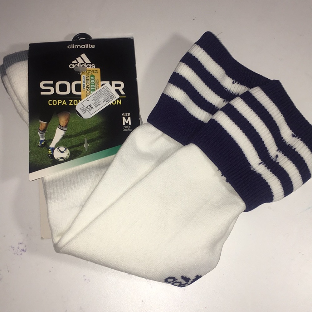 Adidas white and blue soccer socks